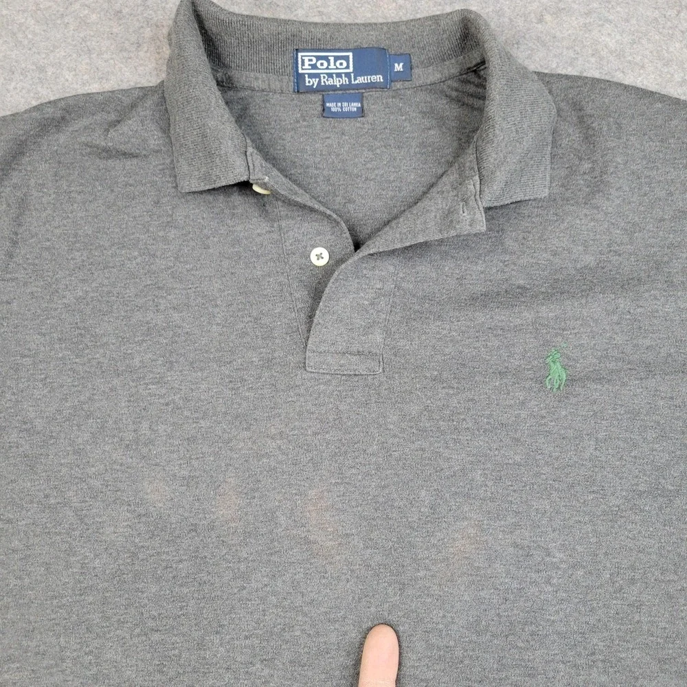 Polo Ralph Lauren Polo Shirt Mens Medium‎ Gray Solid 100% Cotton Pony Casual Top